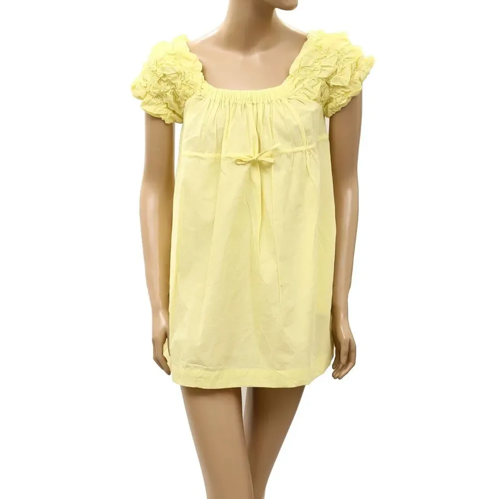 Free People Free Est Flaunt It Mini Dress Ruched Smocked Puff Sleeves XS 288773